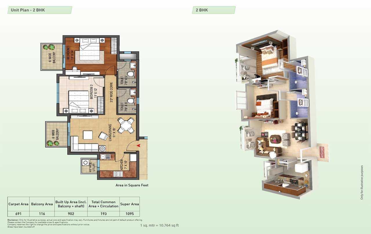 2BHK Floor Plan Hero Homes