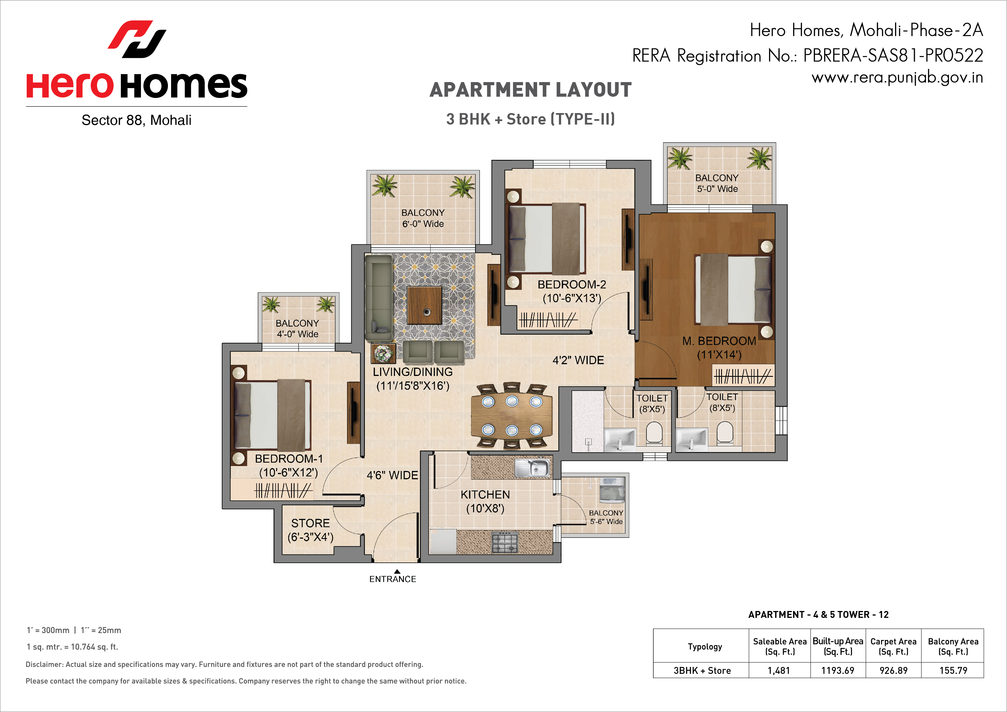 Hero Homes 3BHK Floor Plan