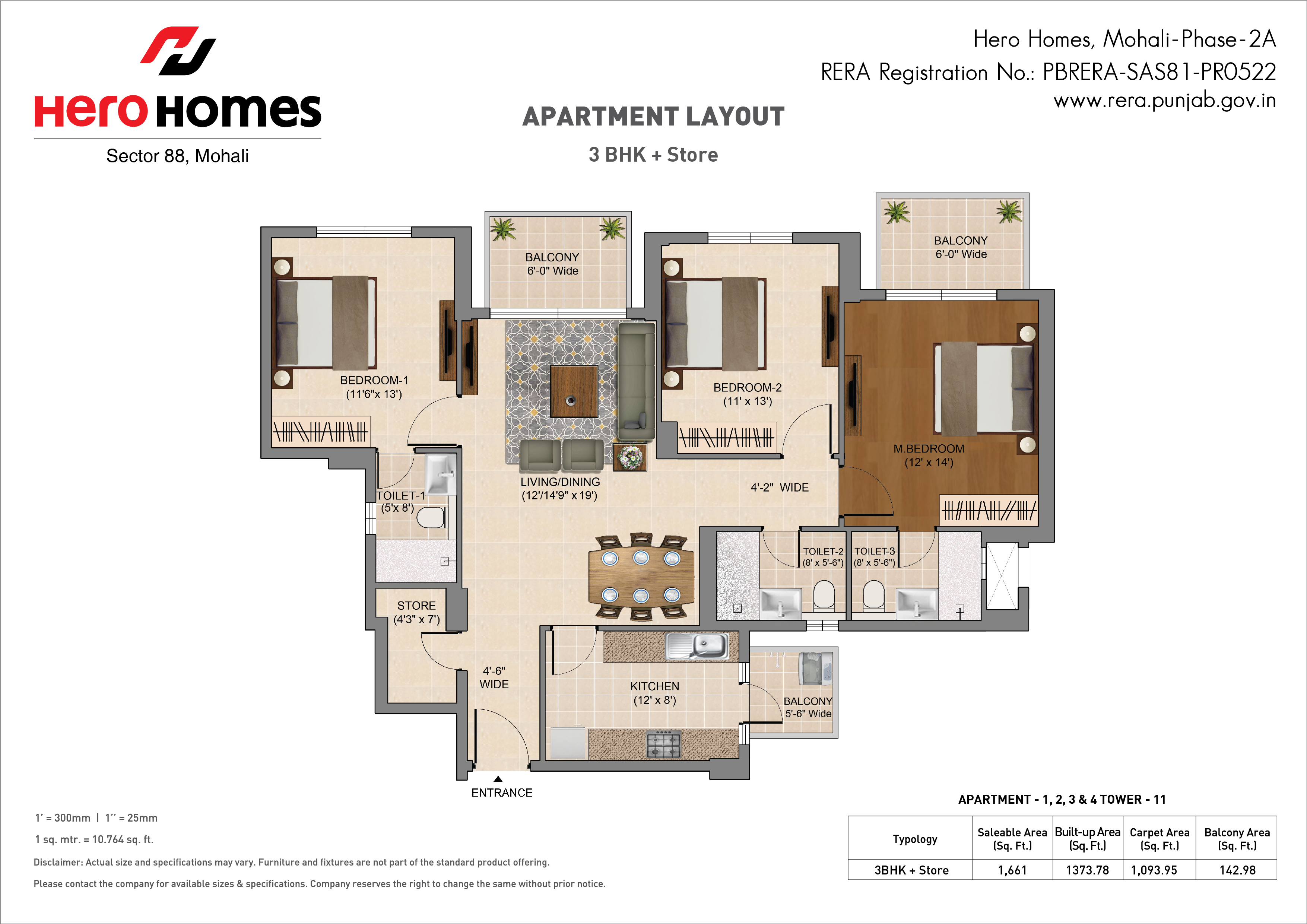 2BHK Floor Plan Hero Homes